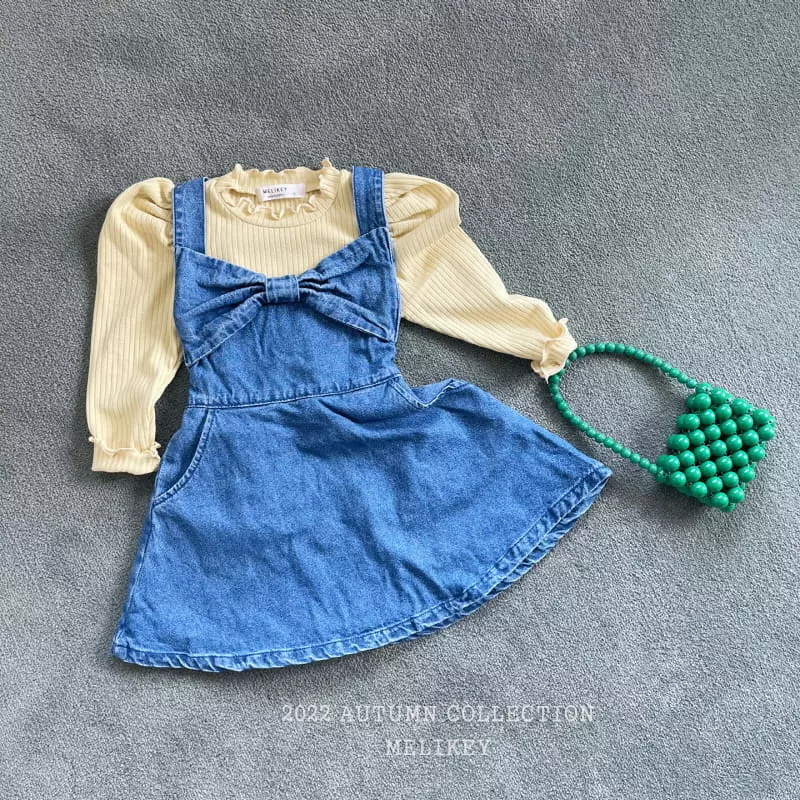 Melikey - Korean Children Fashion - #todddlerfashion - Heart Ribbon Dungarees One-piece - 4