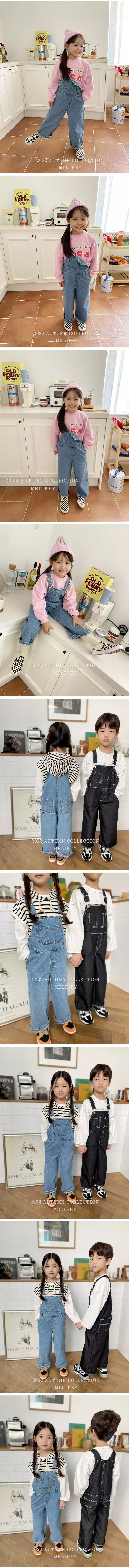 Melikey - Korean Children Fashion - #toddlerclothing - Roll Up Dungarees Black Jeans