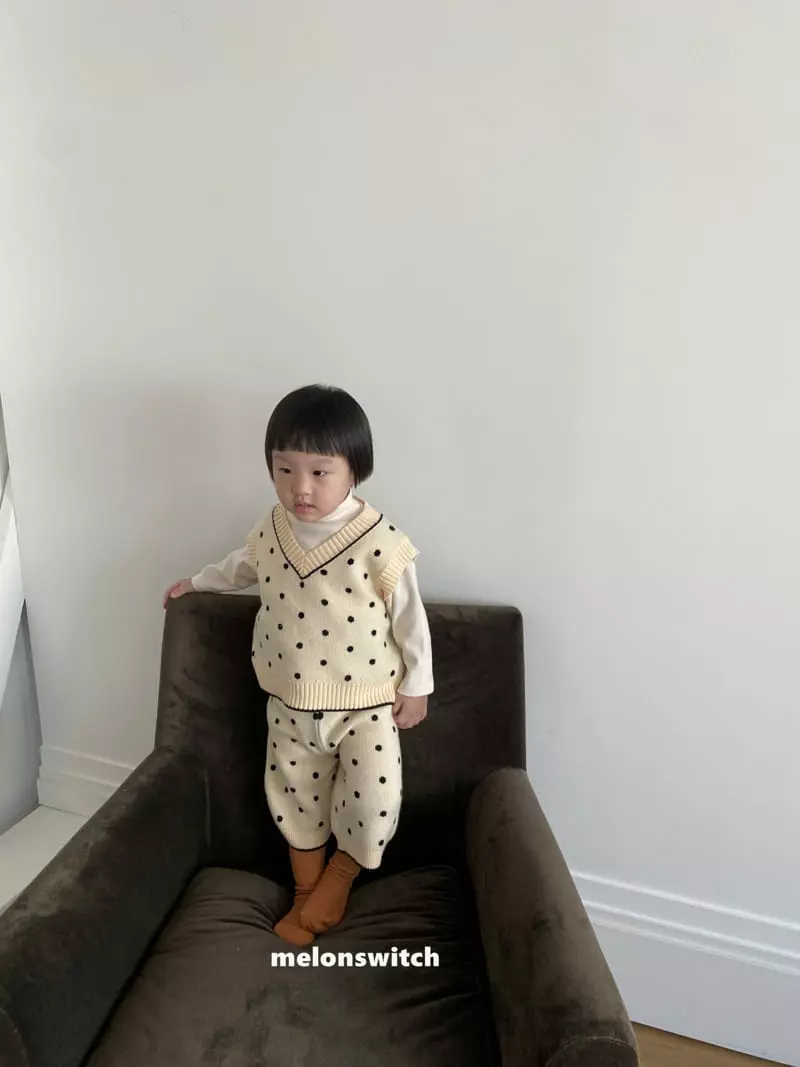 Melon Switch - Korean Children Fashion - #childofig - Choco Dot Knit Vest Set - 6