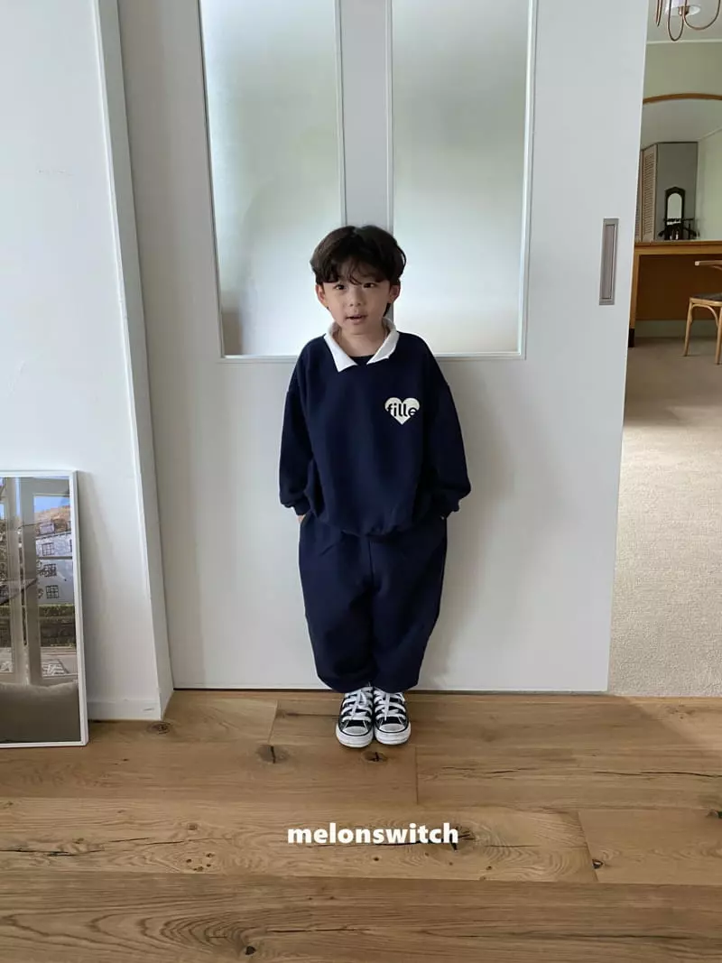 Melon Switch - Korean Children Fashion - #kidsshorts - Heart Collar Top Bottom Set - 11