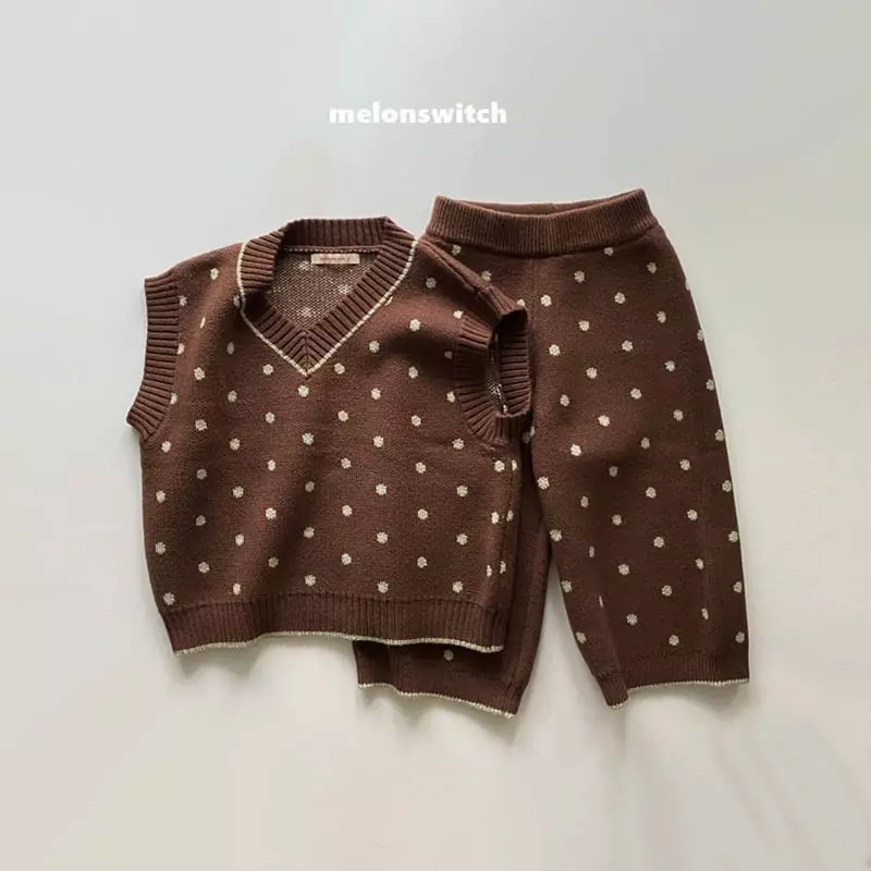 Melon Switch - Korean Children Fashion - #minifashionista - Choco Dot Knit Vest Set