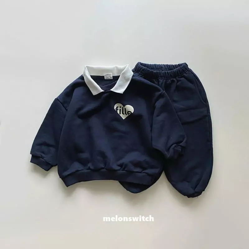 Melon Switch - Korean Children Fashion - #minifashionista - Heart Collar Top Bottom Set - 3