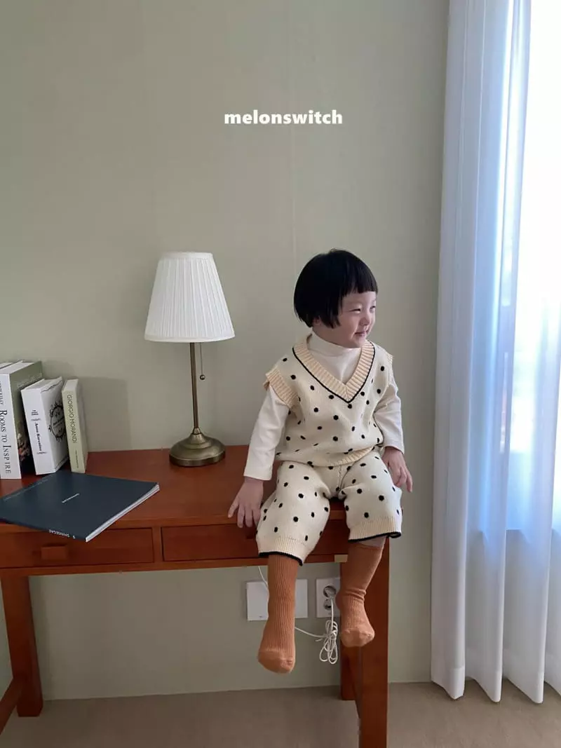 Melon Switch - Korean Children Fashion - #todddlerfashion - Choco Dot Knit Vest Set - 3