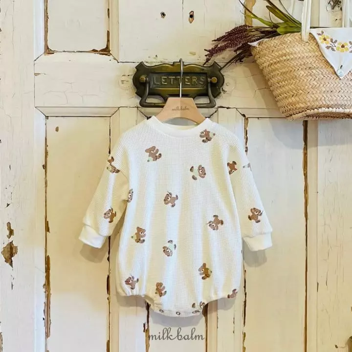 Milk Balm - Korean Baby Fashion - #babyclothing - Waffle Bear Bodysuit - 6