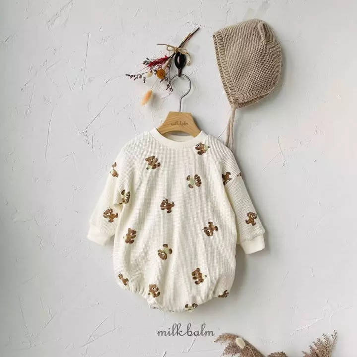 Milk Balm - Korean Baby Fashion - #babygirlfashion - Waffle Bear Bodysuit - 9