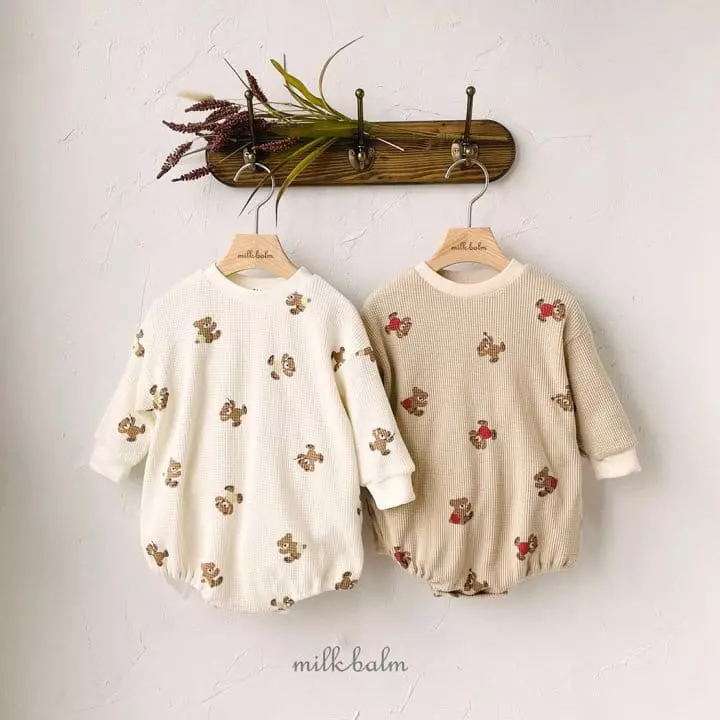 Milk Balm - Korean Baby Fashion - #onlinebabyboutique - Waffle Bear Bodysuit