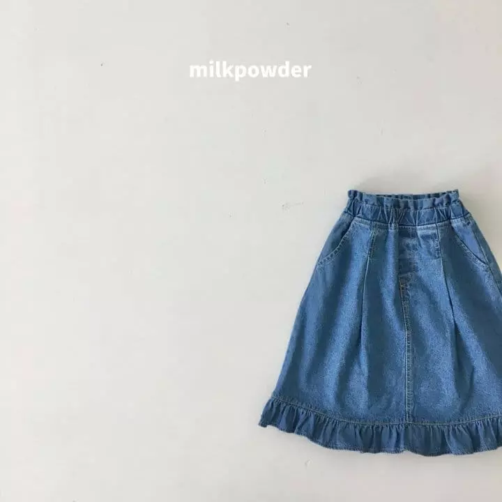 Milk Powder - Korean Children Fashion - #todddlerfashion - Ruffle Denim Skirt