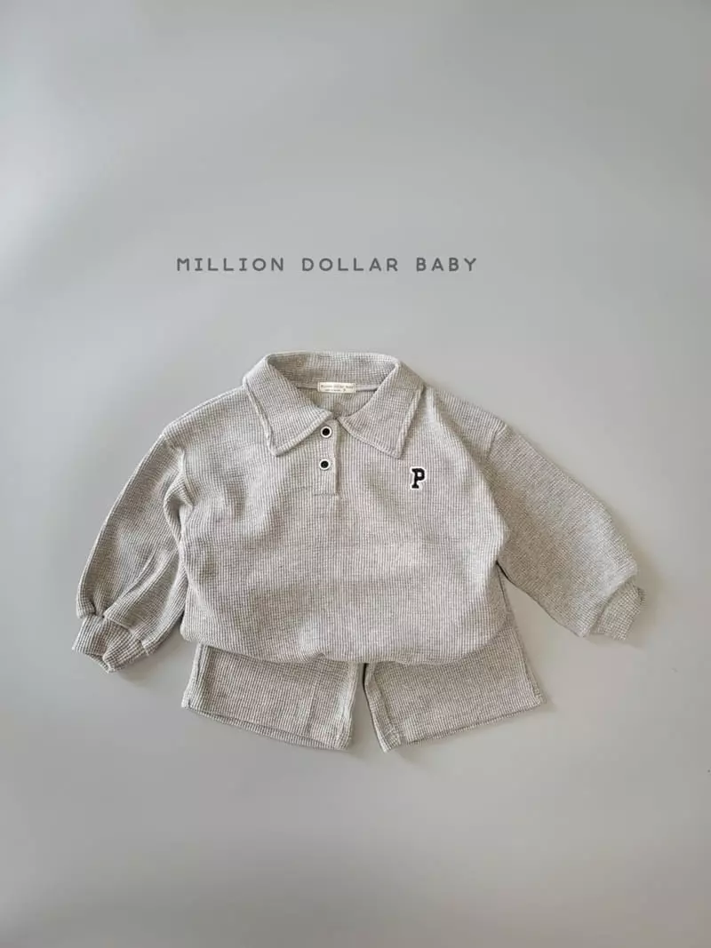 Million Dollar Baby - Korean Children Fashion - #discoveringself - Sticky Waffle Top Bottom Set - 3