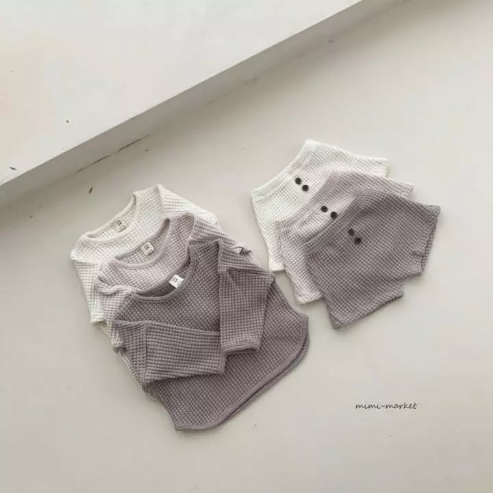 Mimi Market - Korean Baby Fashion - #babyoutfit - Big Waffle Top Bottom Set - 12