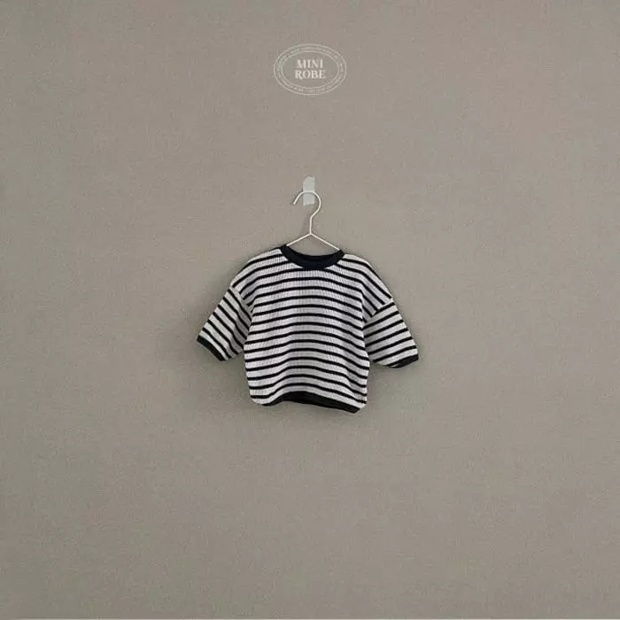 Mini Robe - Korean Baby Fashion - #smilingbaby - Waffle Stripes Sweatshirt - 4