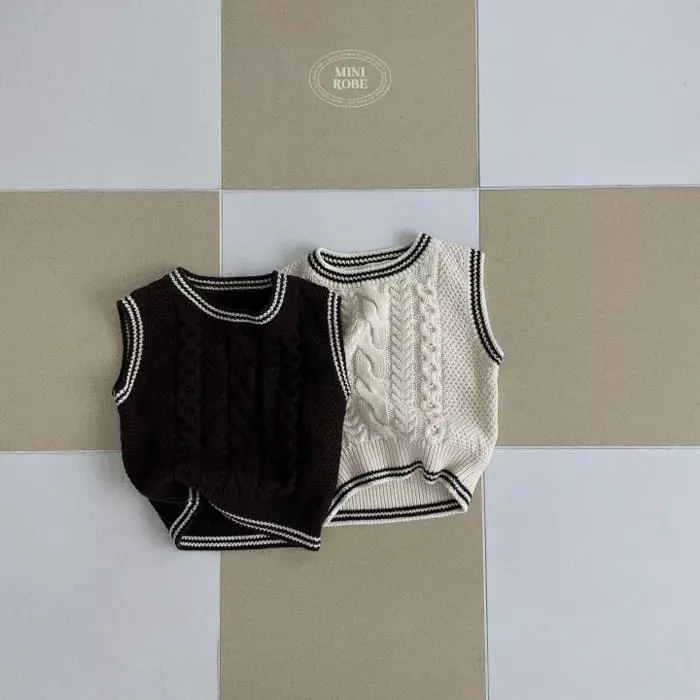 Mini Robe - Korean Baby Fashion - #babyclothing - Twist Knit Vest - 12