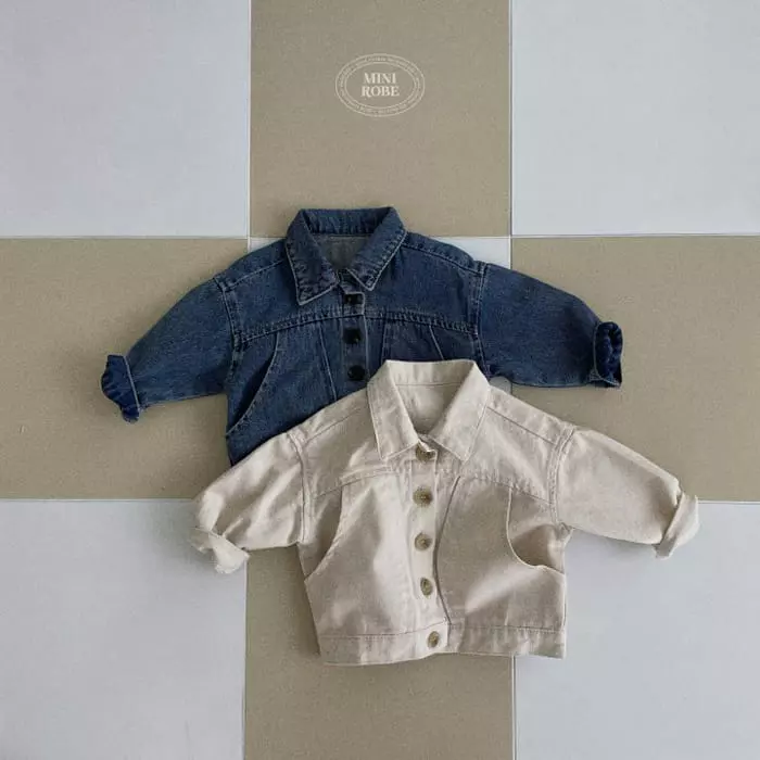 Mini Robe - Korean Baby Fashion - #babyfever - Pocket Denim Jacket - 12