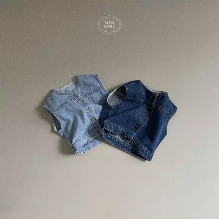 Mini Robe - Korean Baby Fashion - #babyfever - Bijo Denim Vest - 11