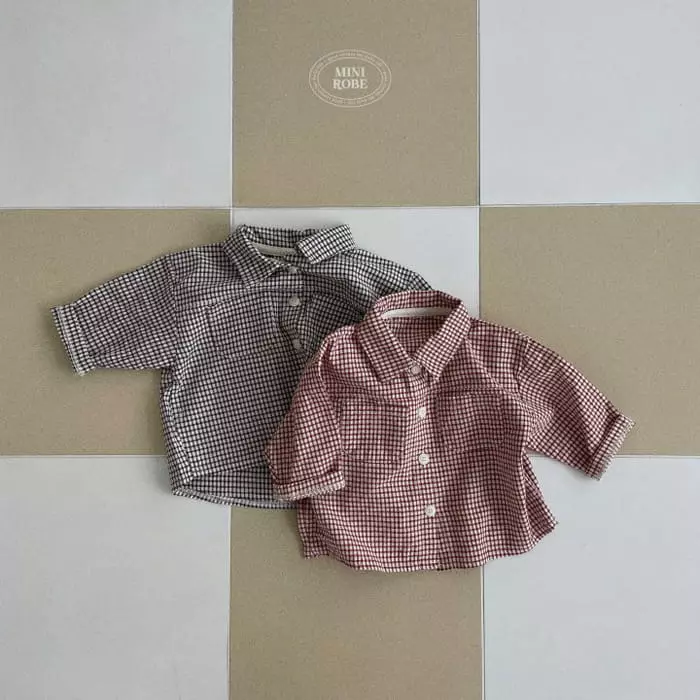 Mini Robe - Korean Baby Fashion - #babygirlfashion - Mini Check Shirt