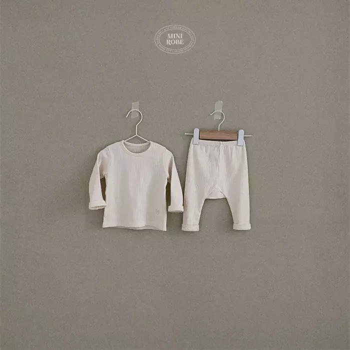 Mini Robe - Korean Baby Fashion - #babyootd - Rib Top Bottom Set - 3