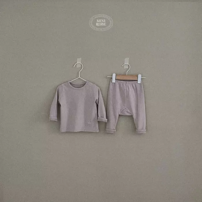 Mini Robe - Korean Baby Fashion - #babyootd - Rib Top Bottom Set - 4