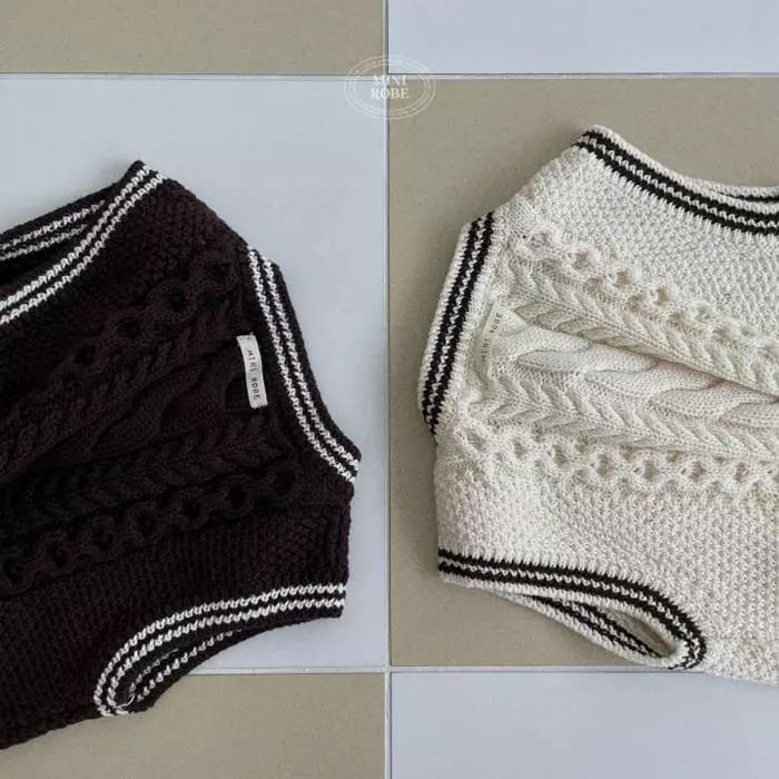 Mini Robe - Korean Baby Fashion - #babyootd - Twist Knit Vest - 4