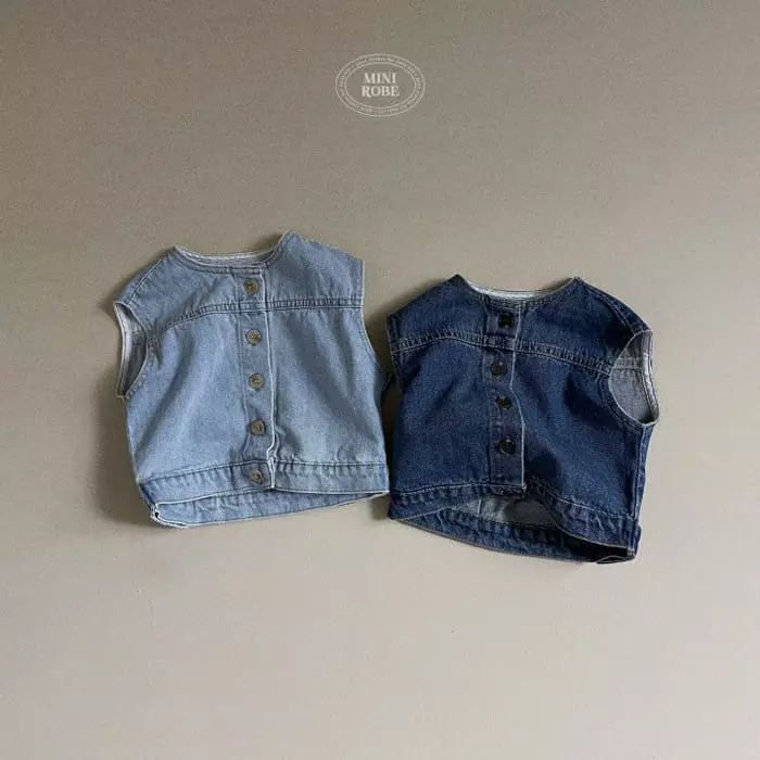 Mini Robe - Korean Baby Fashion - #babywear - Bijo Denim Vest - 3