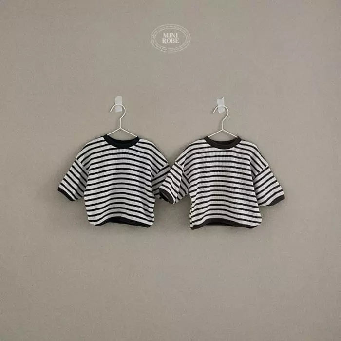 Mini Robe - Korean Baby Fashion - #onlinebabyshop - Waffle Stripes Sweatshirt - 2