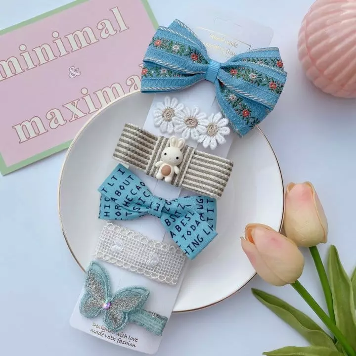 Mins - Korean Children Fashion - #prettylittlegirls - Uban Blue Flower Hairpin Set - 4