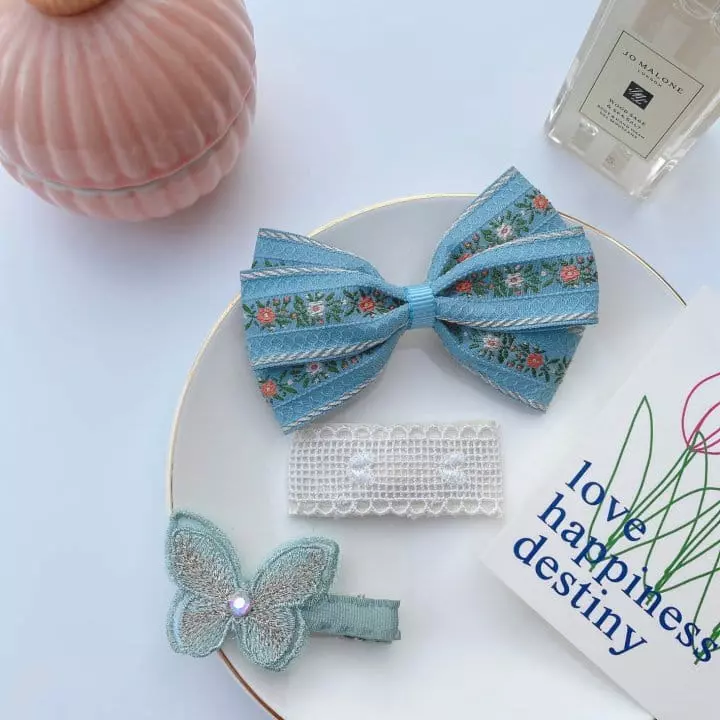 Mins - Korean Children Fashion - #minifashionista - Uban Blue Flower Hairpin Set - 2