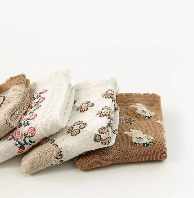 Miso - Korean Children Fashion - #Kfashion4kids - Brown Flower Socks Set - 2