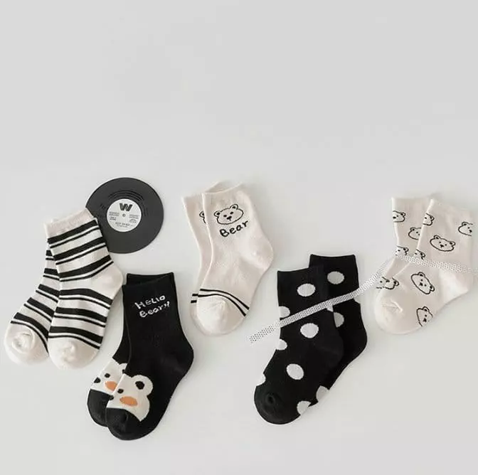 Miso - Korean Children Fashion - #childofig - Black White Socks Set - 2