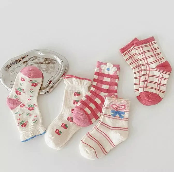 Miso - Korean Children Fashion - #childrensboutique - Check Pink Socks Set