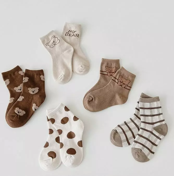 Miso - Korean Children Fashion - #designkidswear - Check Dot Bear Socks Set