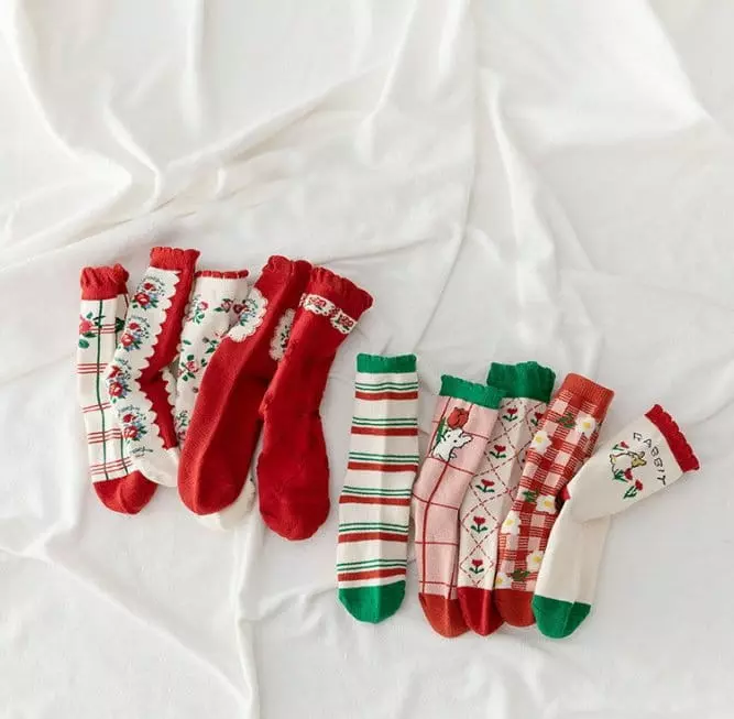 Miso - Korean Children Fashion - #discoveringself - Red Green Socks Set