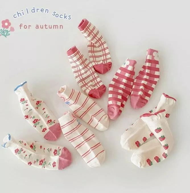 Miso - Korean Children Fashion - #discoveringself - Check Pink Socks Set - 3