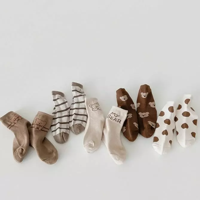 Miso - Korean Children Fashion - #discoveringself - Check Dot Bear Socks Set - 2