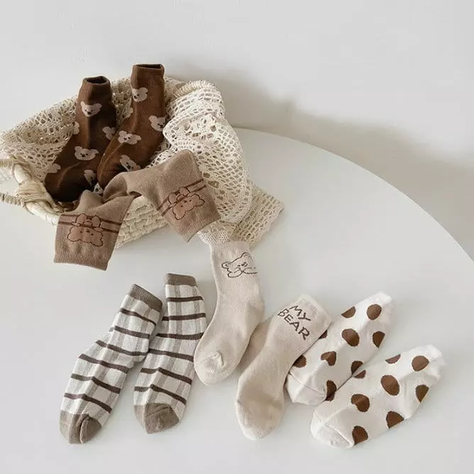 Miso - Korean Children Fashion - #fashionkids - Check Dot Bear Socks Set - 3