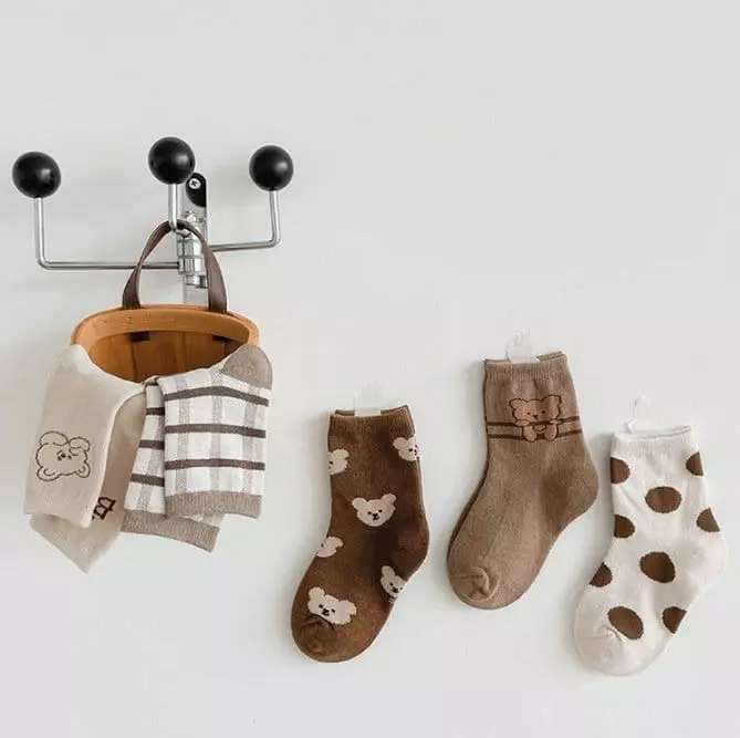 Miso - Korean Children Fashion - #fashionkids - Check Dot Bear Socks Set - 4