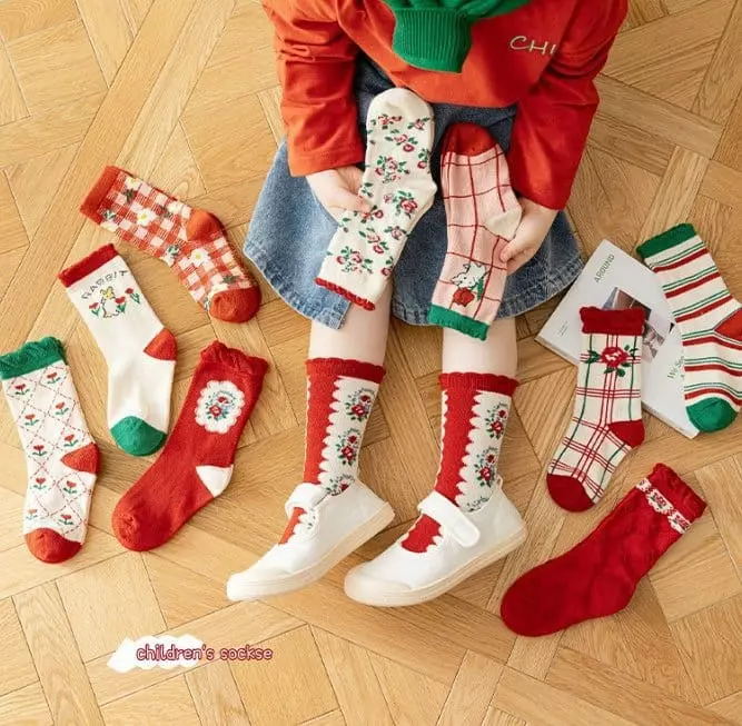 Miso - Korean Children Fashion - #kidsshorts - Red Green Socks Set - 4