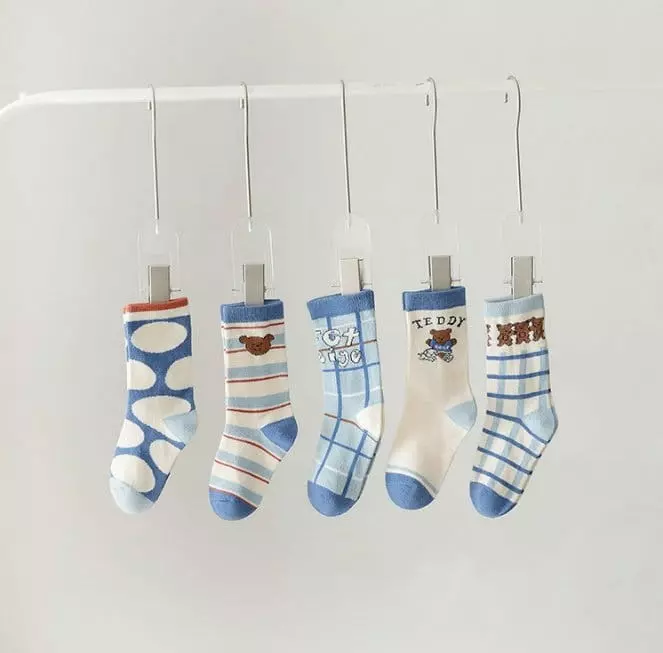 Miso - Korean Children Fashion - #magicofchildhood - Blue Black Sock Set - 5