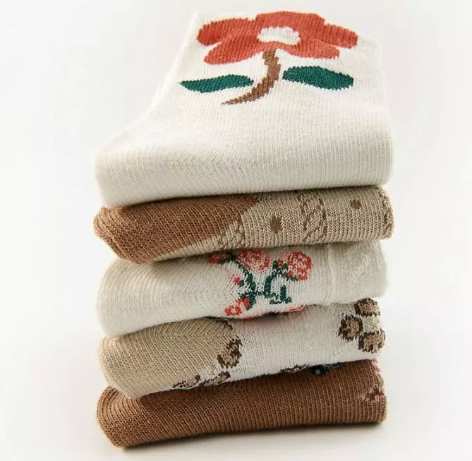 Miso - Korean Children Fashion - #minifashionista - Brown Flower Socks Set - 5