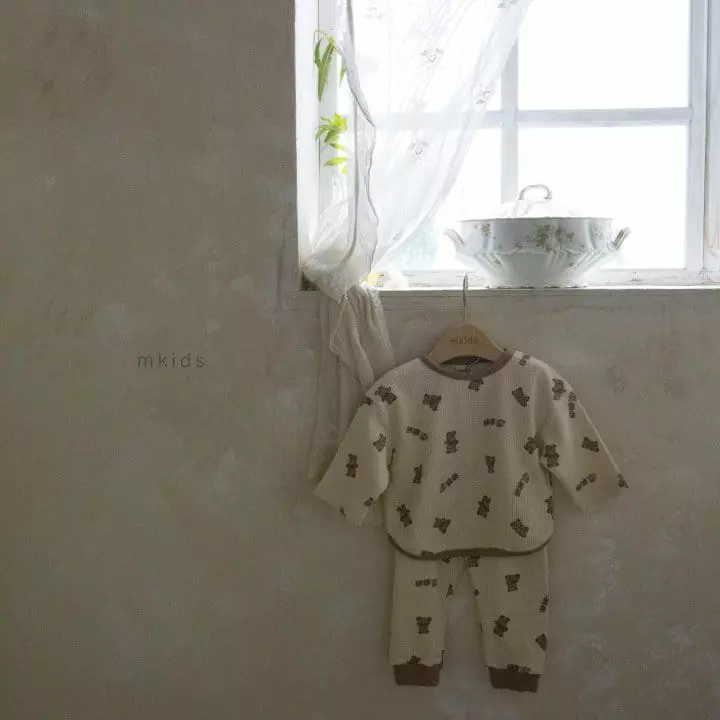 Mkids - Korean Baby Fashion - #babyfever - Teddy Waffle Top Bottom Set - 12