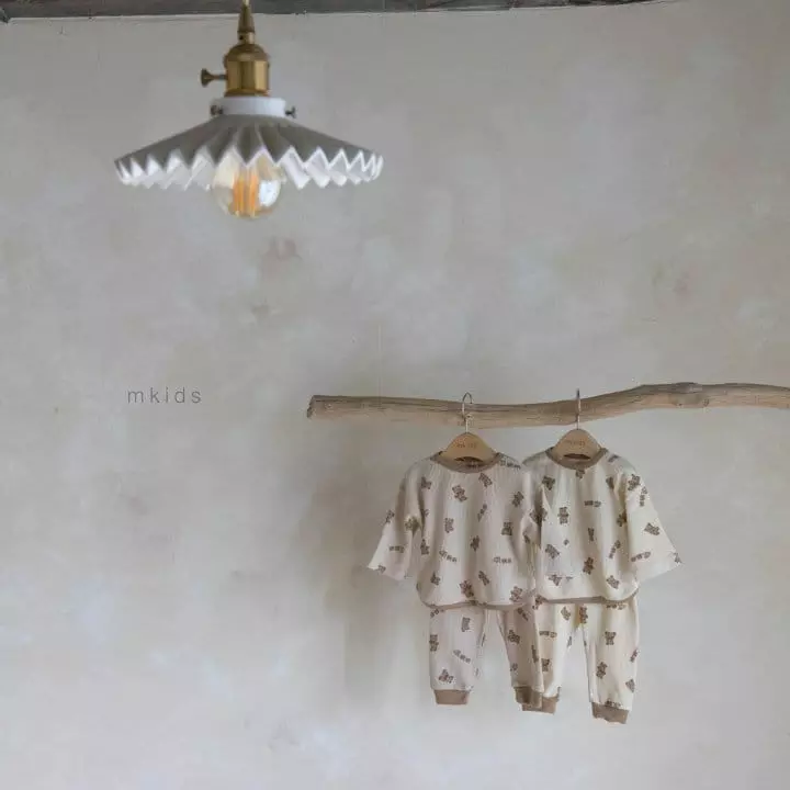 Mkids - Korean Baby Fashion - #babyoutfit - Teddy Waffle Top Bottom Set - 2
