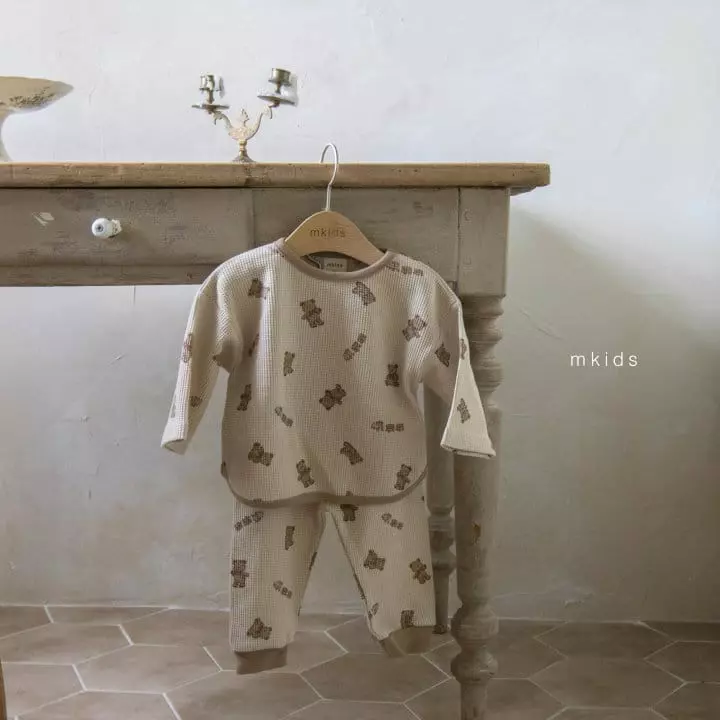 Mkids - Korean Baby Fashion - #babyoutfit - Teddy Waffle Top Bottom Set - 3