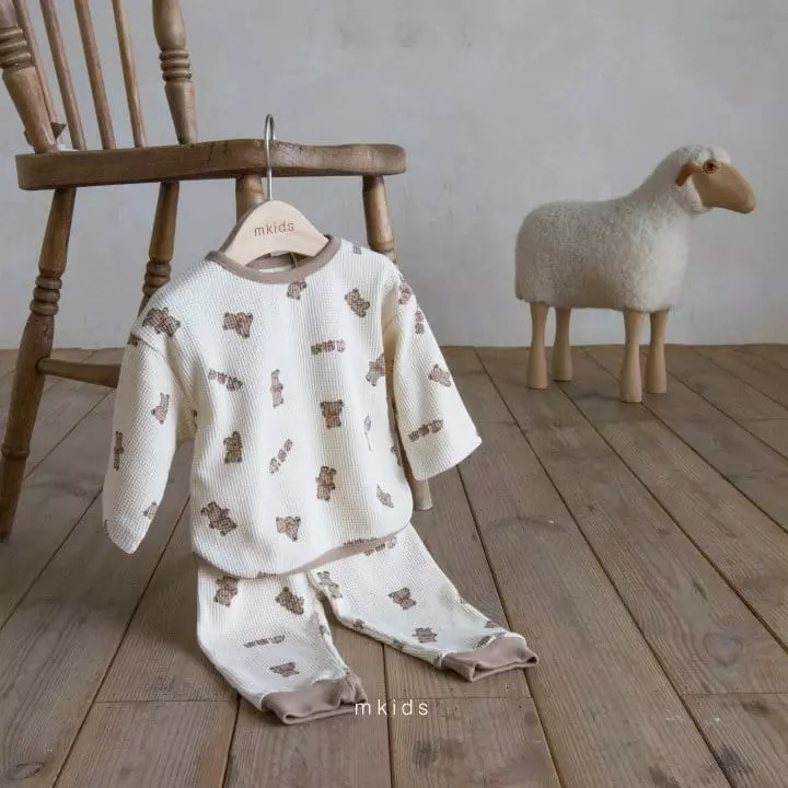 Mkids - Korean Baby Fashion - #onlinebabyboutique - Teddy Waffle Top Bottom Set - 5