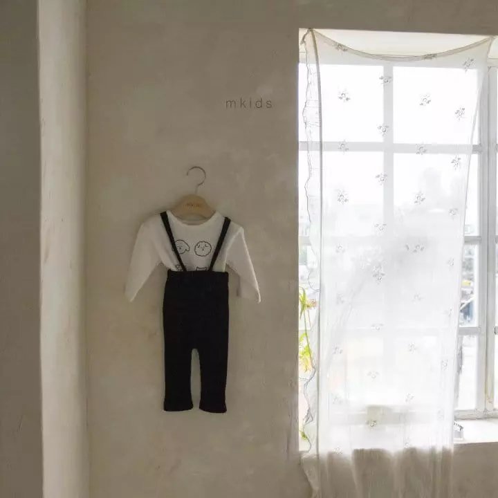 Mkids - Korean Baby Fashion - #onlinebabyshop - Bebe Rib Dungarees Leggings Bonnet Set - 8