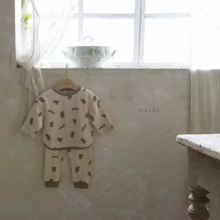 Mkids - Korean Baby Fashion - #onlinebabyshop - Teddy Waffle Top Bottom Set - 6