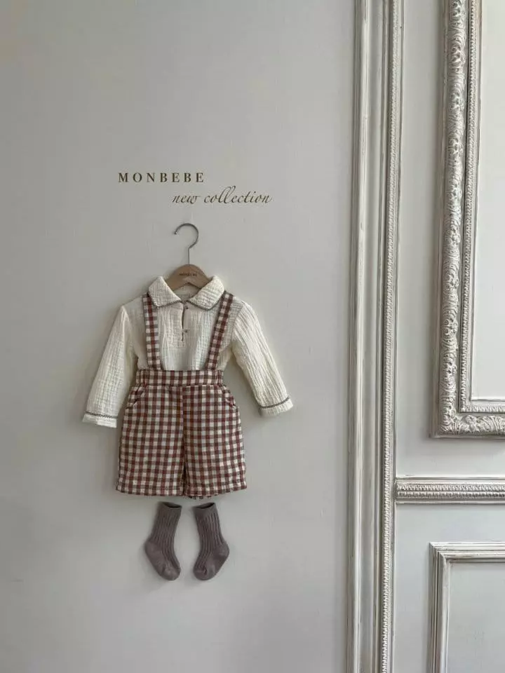 Monbebe - Korean Baby Fashion - #babyboutiqueclothing - Check Dungarees Pants - 3