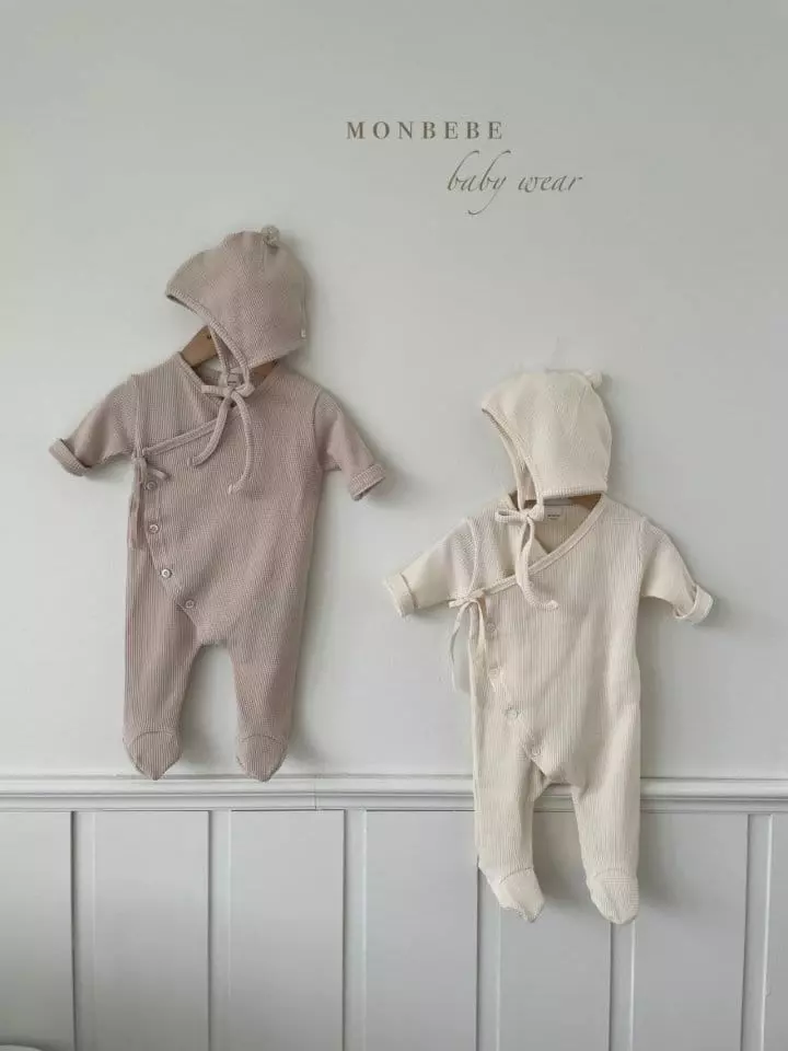 Monbebe - Korean Baby Fashion - #babyboutiqueclothing - Waffle Cozy Bodyusit with Bonnet - 10