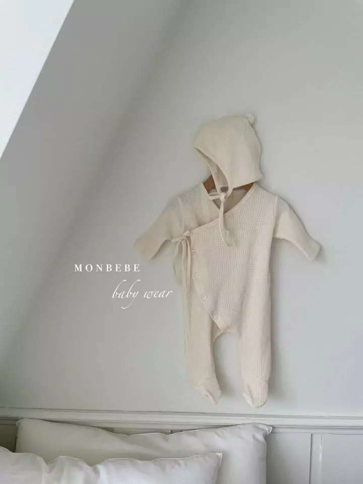 Monbebe - Korean Baby Fashion - #babyootd - Waffle Cozy Bodyusit with Bonnet - 2