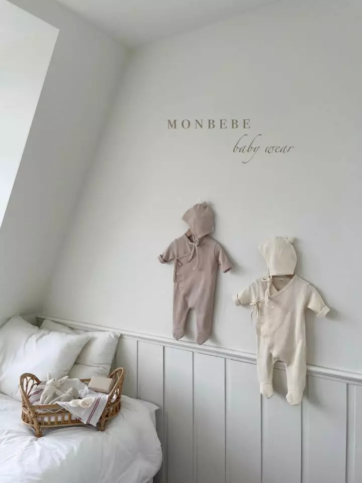 Monbebe - Korean Baby Fashion - #babyoutfit - Waffle Cozy Bodyusit with Bonnet - 3