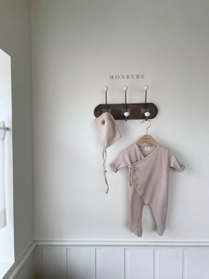Monbebe - Korean Baby Fashion - #babyoutfit - Waffle Cozy Bodyusit with Bonnet - 4