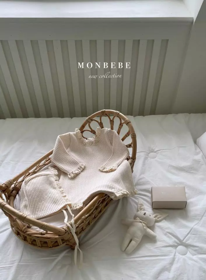 Monbebe - Korean Baby Fashion - #babyoutfit - Waffle Bodyusit with Bonnet - 4