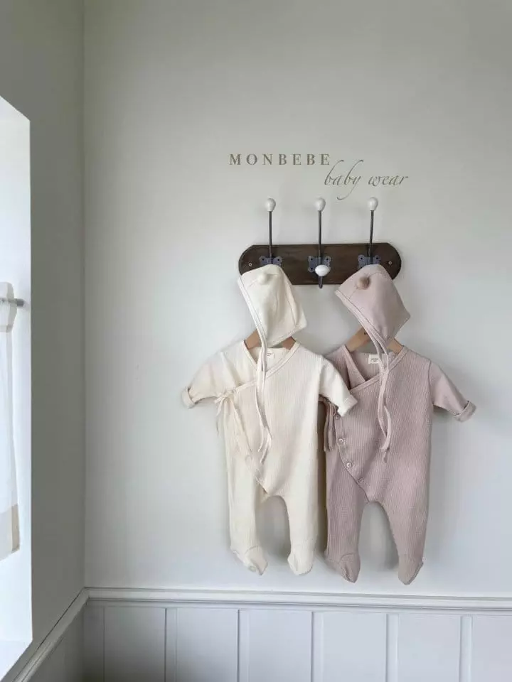 Monbebe - Korean Baby Fashion - #onlinebabyboutique - Waffle Cozy Bodyusit with Bonnet - 6